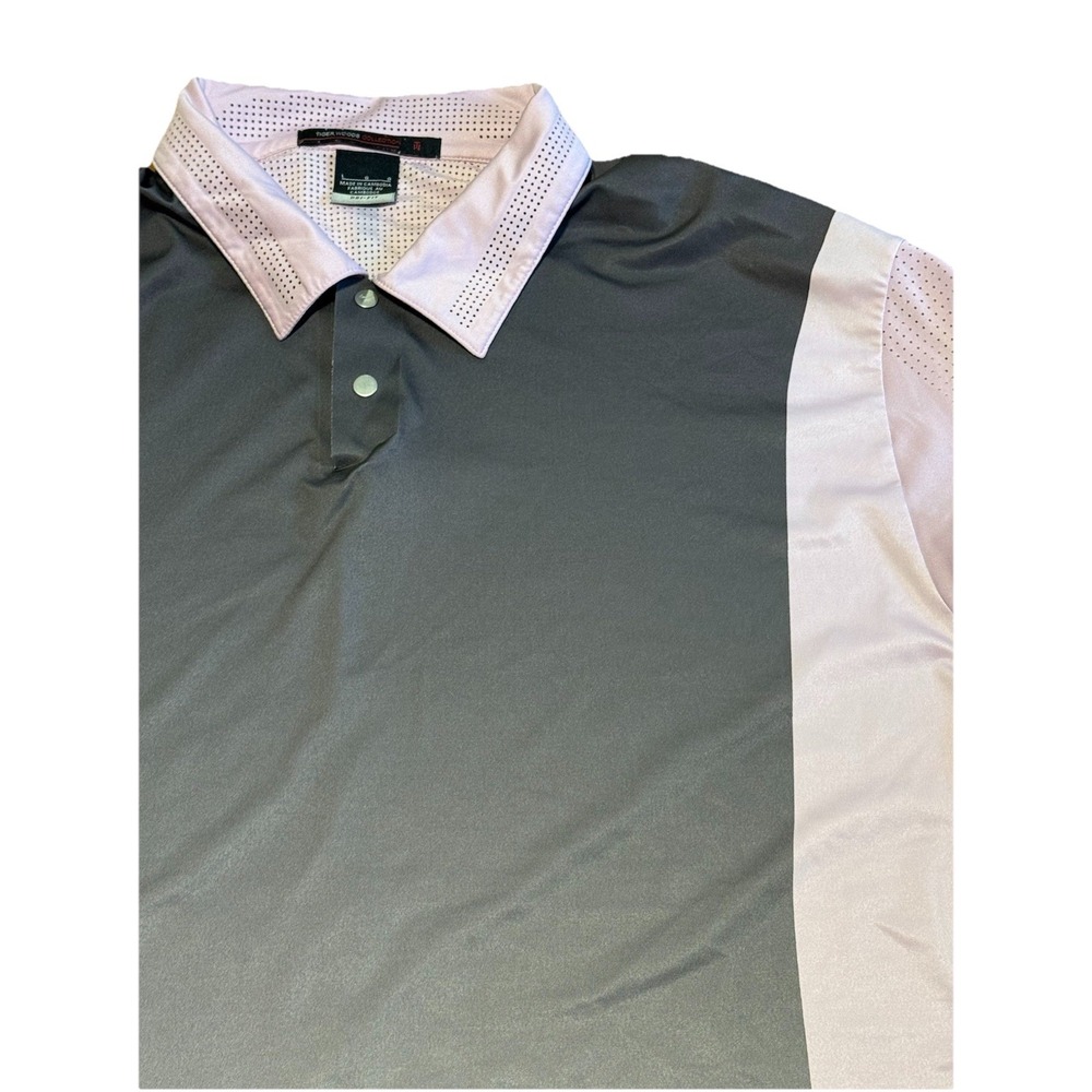 Nike Polo Shirt Tiger Woods Collection‎ Dri Fit Golf Snap Button Mesh Back Logo